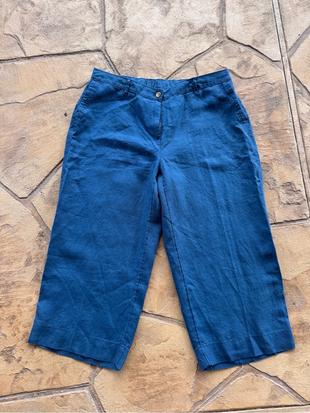 J. Jill Love Linen XL Blue 100% Linen Cropped Pants Elastic Waist - Picture 7 of 13